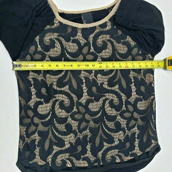 Anthropologie Dolan T-shirt Top Black Nude Lace Filigree 3/4 Sleeve - Picture 8 of 9